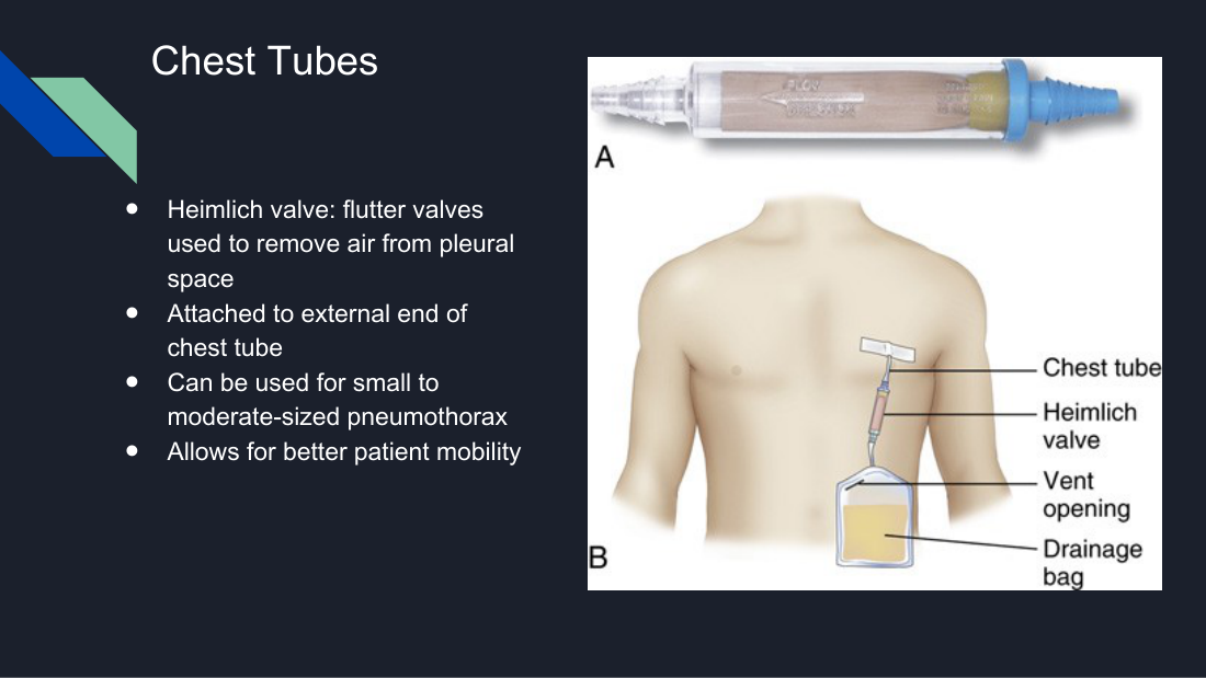 Her Heimlich flutter valve, attached at the external end of the chest tube. It replaces the whole three-chamber unit for the right patient, which is why mobility improves.